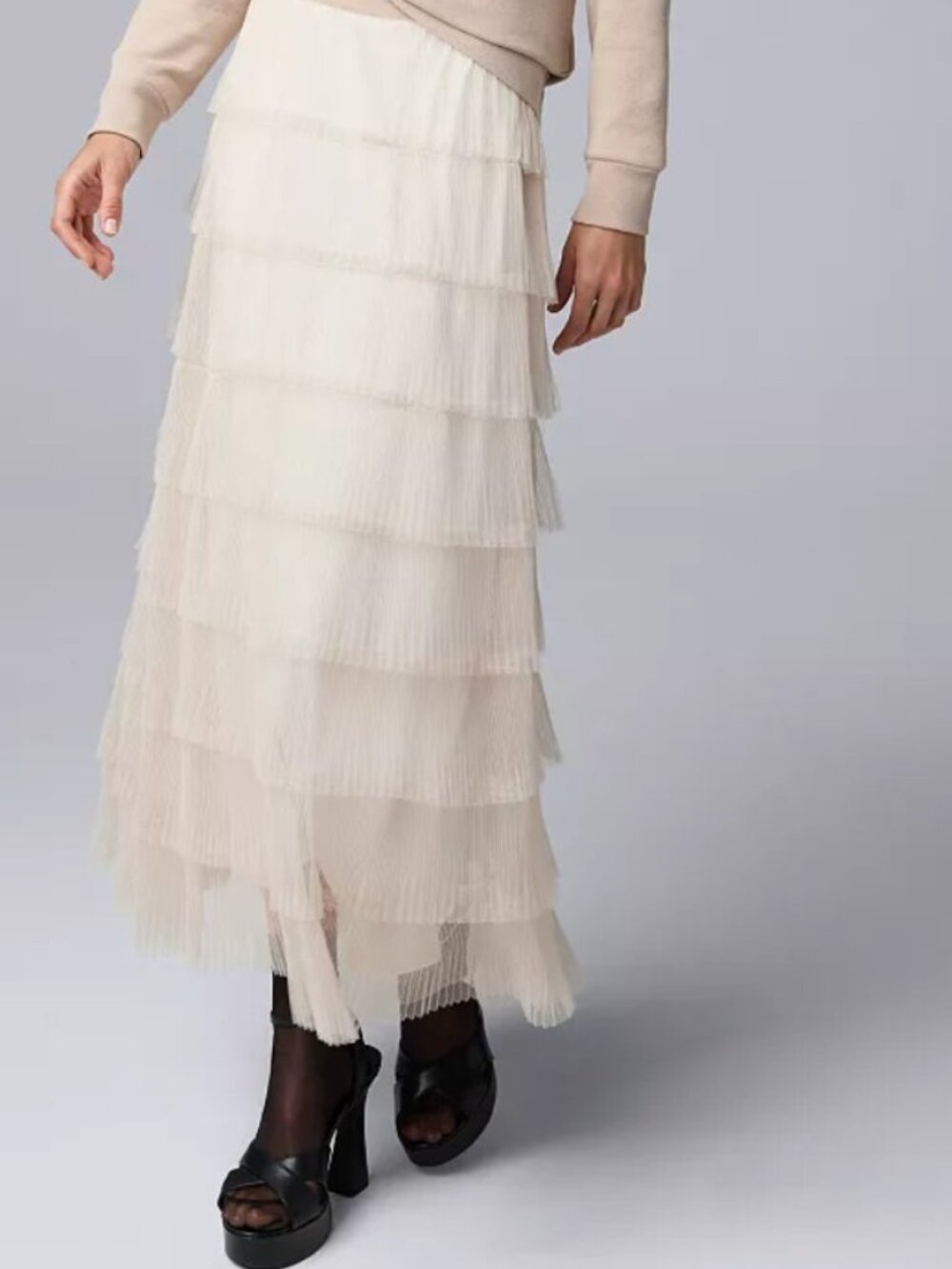 Petite Simply Vera Vera Wang Tiered Tulle Skirt Medium Color Mushroom